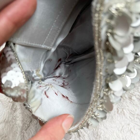 Cache silver beaded sequin mini evening bag convertible crossbody Y2K vintage - Picture 9 of 17